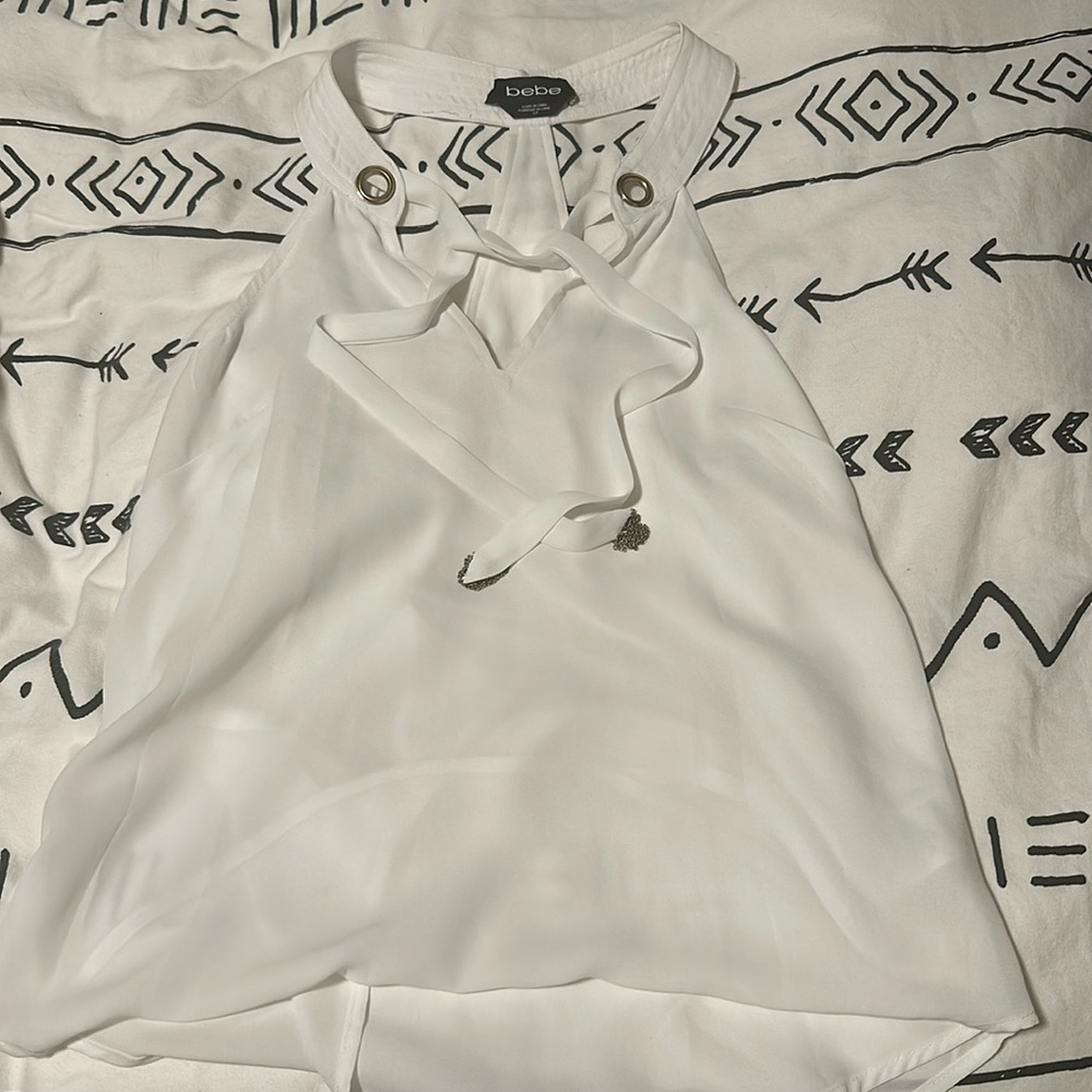 BEBE white with silver hardware tank blouse racerback